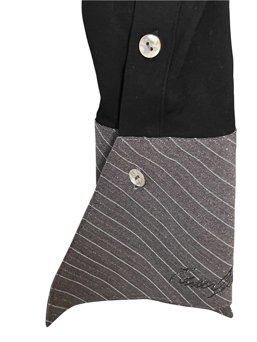I.AM.GIA Sharah Top Black Gray Pinstripe Contrast Collared Top Size Small - Picture 4 of 8
